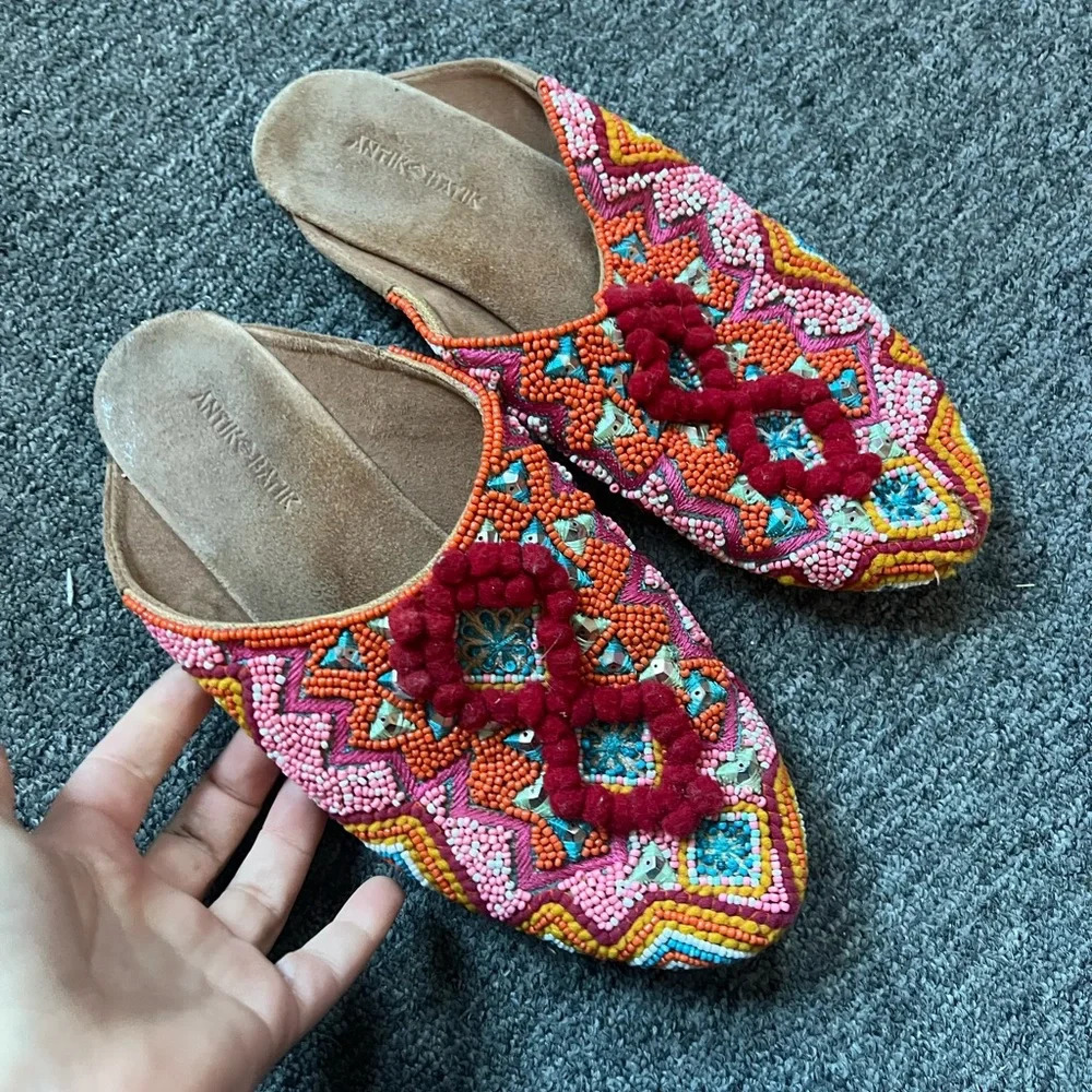 Antik Batik Sunny Baboush Slide Sandals in Red Multi, size 37 - Picture 5 of 7